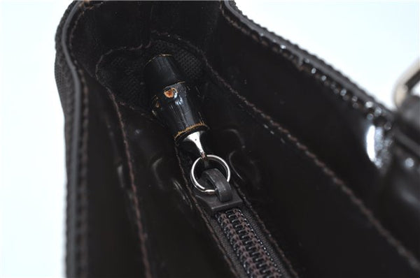 Authentic GUCCI Bamboo Nylon Leather 2way Shoulder Hand Bag Leather Brown J5642