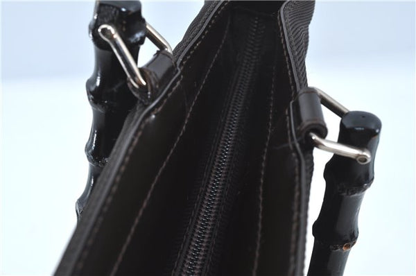 Authentic GUCCI Bamboo Nylon Leather 2way Shoulder Hand Bag Leather Brown J5642