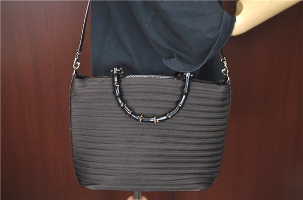 Authentic GUCCI Bamboo Nylon Leather 2way Shoulder Hand Bag Leather Brown J5642