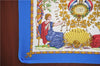 Authentic HERMES Pleats Scarf "LIBERTE EGALITE FRATERNITE" Silk Blue J5643