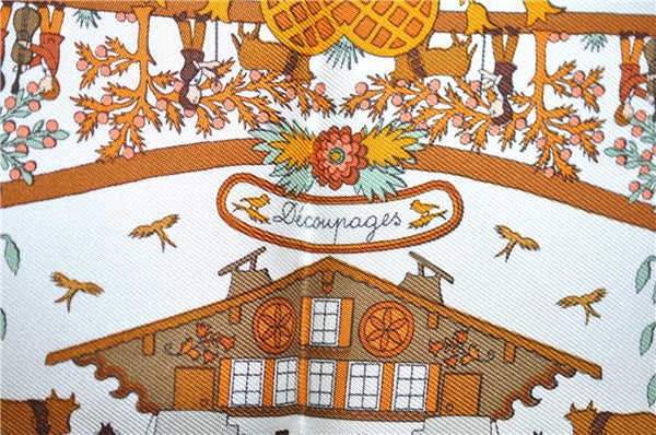 Auth HERMES Petit Carre 40 Scarf Handkerchief "Decoupages" Silk Yellow J5653