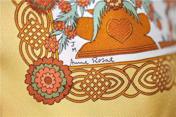 Auth HERMES Petit Carre 40 Scarf Handkerchief "Decoupages" Silk Yellow J5653