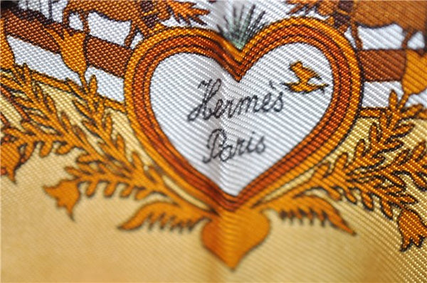 Auth HERMES Petit Carre 40 Scarf Handkerchief "Decoupages" Silk Yellow J5653