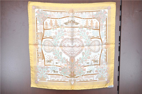 Auth HERMES Petit Carre 40 Scarf Handkerchief "Decoupages" Silk Yellow J5653