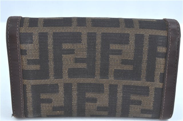 Authentic FENDI Zucca Bifold Wallet Purse Canvas Leather Brown Black J5672