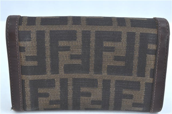 Authentic FENDI Zucca Bifold Wallet Purse Canvas Leather Brown Black J5672