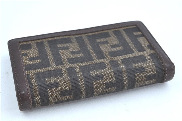 Authentic FENDI Zucca Bifold Wallet Purse Canvas Leather Brown Black J5672
