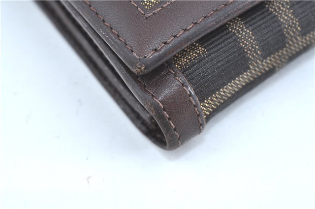 Authentic FENDI Zucca Bifold Wallet Purse Canvas Leather Brown Black J5672