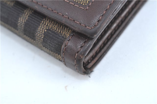 Authentic FENDI Zucca Bifold Wallet Purse Canvas Leather Brown Black J5672