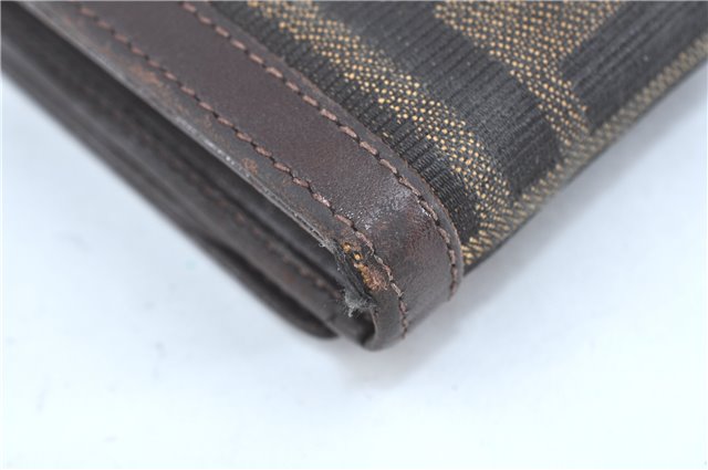 Authentic FENDI Zucca Bifold Wallet Purse Canvas Leather Brown Black J5672