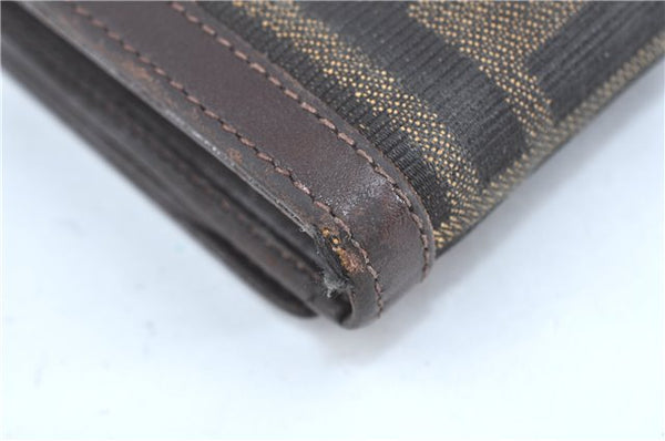 Authentic FENDI Zucca Bifold Wallet Purse Canvas Leather Brown Black J5672