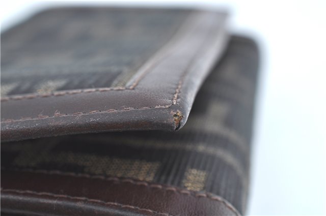 Authentic FENDI Zucca Bifold Wallet Purse Canvas Leather Brown Black J5672