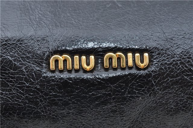 Authentic MIU MIU Ribbon Leather Chain Shoulder Cross Body Bag Purse Black J5687