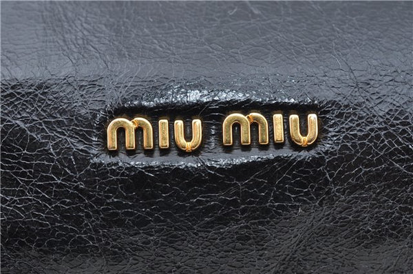 Authentic MIU MIU Ribbon Leather Chain Shoulder Cross Body Bag Purse Black J5687