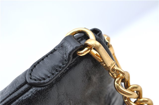 Authentic MIU MIU Ribbon Leather Chain Shoulder Cross Body Bag Purse Black J5687