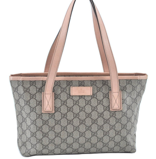 Authentic GUCCI GG Supreme Shoulder Tote Bag PVC Leather 181086 Brown Pink J5712