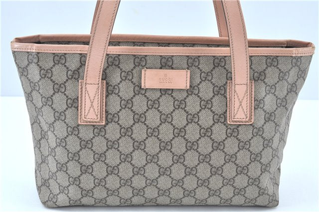Authentic GUCCI GG Supreme Shoulder Tote Bag PVC Leather 181086 Brown Pink J5712