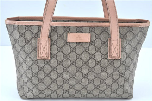 Authentic GUCCI GG Supreme Shoulder Tote Bag PVC Leather 181086 Brown Pink J5712