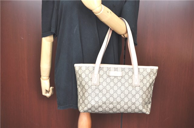 Authentic GUCCI GG Supreme Shoulder Tote Bag PVC Leather 181086 Brown Pink J5712