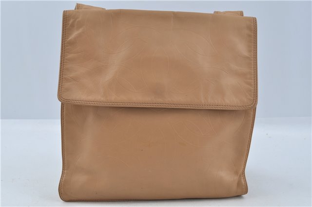 Authentic CHANEL Leather CC Logo Shoulder Cross Body Bag Purse Beige J5719
