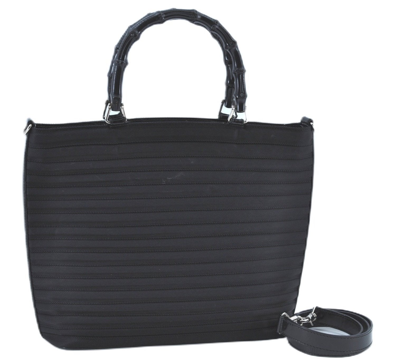 Authentic GUCCI Bamboo 2way Shoulder Cross Hand Bag Nylon Leather Black J5741