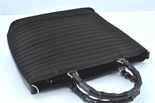 Authentic GUCCI Bamboo 2way Shoulder Cross Hand Bag Nylon Leather Black J5741