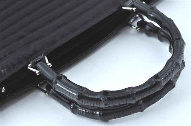 Authentic GUCCI Bamboo 2way Shoulder Cross Hand Bag Nylon Leather Black J5741