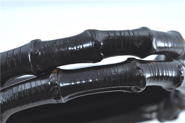 Authentic GUCCI Bamboo 2way Shoulder Cross Hand Bag Nylon Leather Black J5741