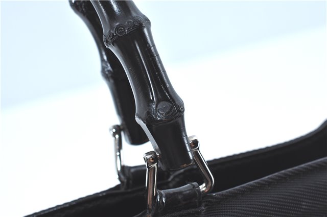 Authentic GUCCI Bamboo 2way Shoulder Cross Hand Bag Nylon Leather Black J5741