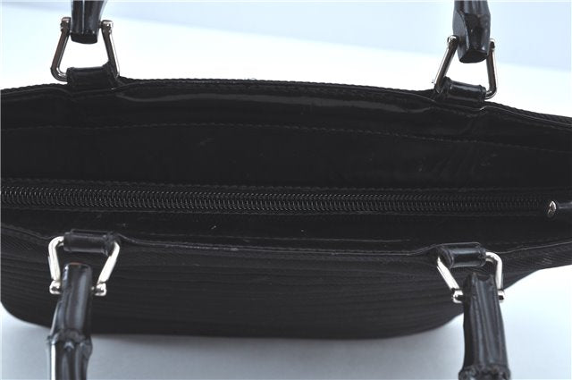 Authentic GUCCI Bamboo 2way Shoulder Cross Hand Bag Nylon Leather Black J5741