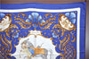 Authentic HERMES Carre 90 Scarf "Cheval Turc." Silk Blue Paper Bag J5792