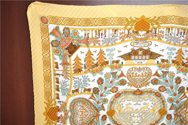 Authentic HERMES Pleats Scarf "Decoupages" Silk Light Yellow Box J5829