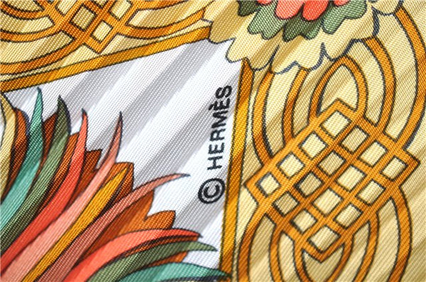 Authentic HERMES Pleats Scarf "Decoupages" Silk Light Yellow Box J5829