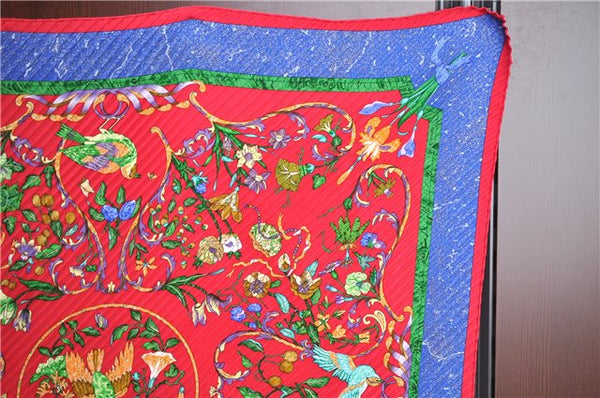 Auth HERMES Pleats Scarf "pierres d'orient et d'occident" Silk Red Box J5831