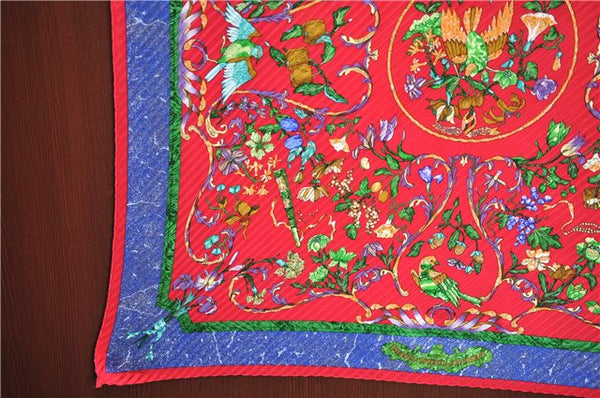 Auth HERMES Pleats Scarf "pierres d'orient et d'occident" Silk Red Box J5831