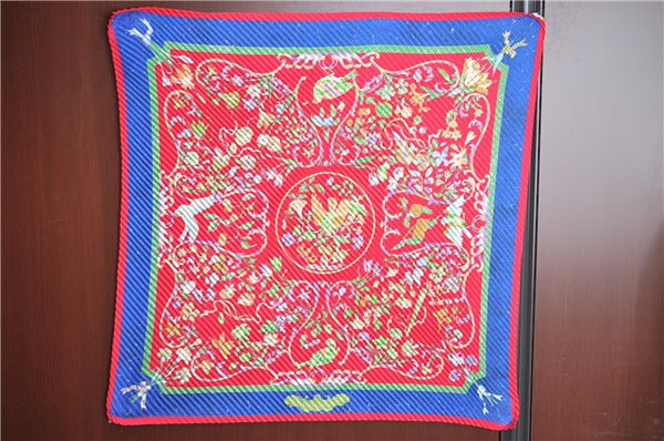 Auth HERMES Pleats Scarf "pierres d'orient et d'occident" Silk Red Box J5831