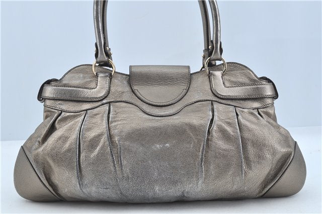 Authentic Ferragamo Gancini Leather Shoulder Bag Purse Silver J5869