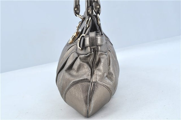Authentic Ferragamo Gancini Leather Shoulder Bag Purse Silver J5869