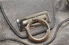 Authentic Ferragamo Gancini Leather Shoulder Bag Purse Silver J5869