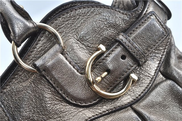 Authentic Ferragamo Gancini Leather Shoulder Bag Purse Silver J5869
