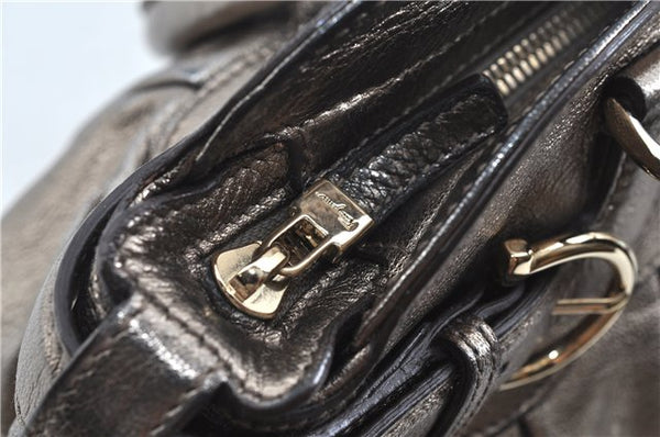 Authentic Ferragamo Gancini Leather Shoulder Bag Purse Silver J5869