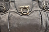 Authentic Ferragamo Gancini Leather Shoulder Bag Purse Silver J5869