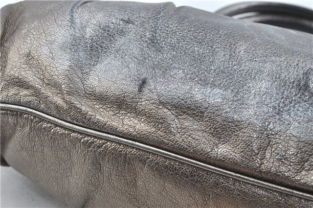 Authentic Ferragamo Gancini Leather Shoulder Bag Purse Silver J5869