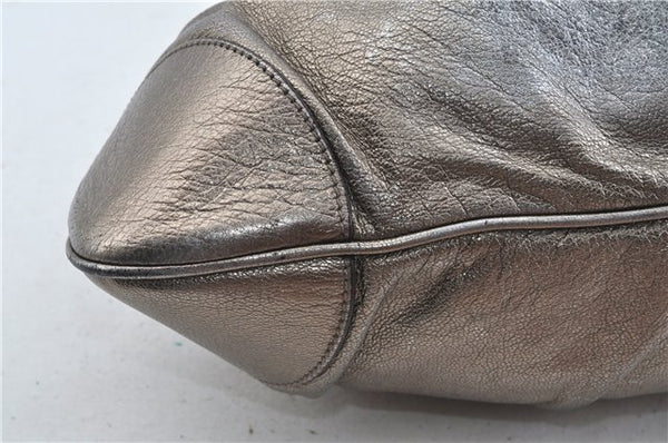 Authentic Ferragamo Gancini Leather Shoulder Bag Purse Silver J5869