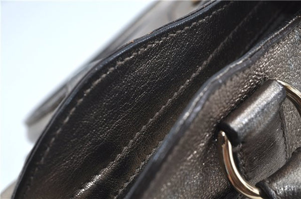 Authentic Ferragamo Gancini Leather Shoulder Bag Purse Silver J5869