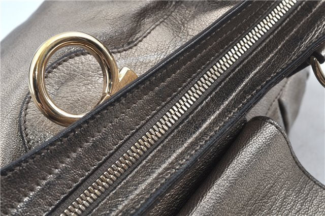 Authentic Ferragamo Gancini Leather Shoulder Bag Purse Silver J5869