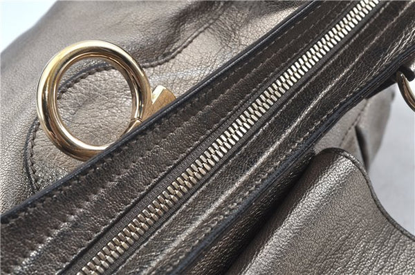 Authentic Ferragamo Gancini Leather Shoulder Bag Purse Silver J5869