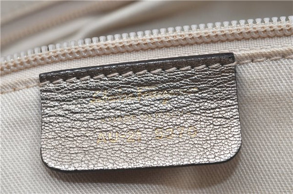 Authentic Ferragamo Gancini Leather Shoulder Bag Purse Silver J5869