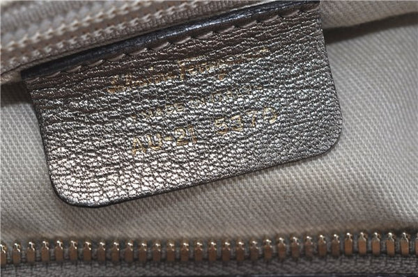 Authentic Ferragamo Gancini Leather Shoulder Bag Purse Silver J5869