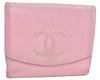 Authentic CHANEL Caviar Skin CC Logo Bifold Wallet Purse Light Pink J5893